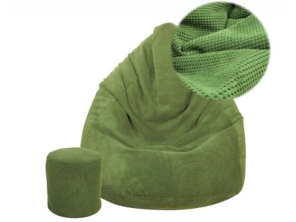 Grüner Velours-Sitzsack mit Fußhocker