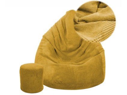 Senfgelber Velours-Sitzsack mit Fußhocker