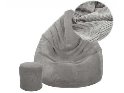 Grauer Velours-Sitzsack mit Fußhocker