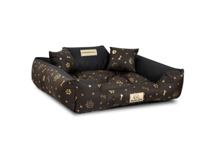 Schwarzes wasserfestes Hundebett mit goldenen Knochen
