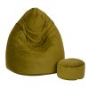 Velours-Sitzsack mit Fußhocker olive