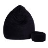 Velours-Sitzsack mit Fußhocker, schwarz