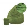 Grüner Velours-Sitzsack mit Fußhocker