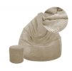 Beiger Velours-Sitzsack mit Fußhocker