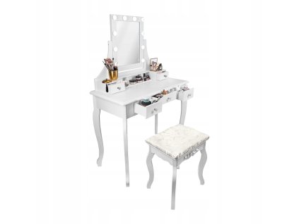 TOALETKA KOSMETYCZNA z LUSTREM LED BIALA TABORET Wykonczenie inne