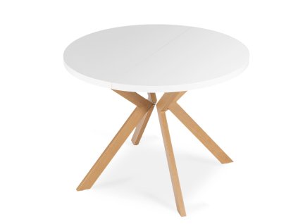 Kulatý rozkládací stůl Lukas bílý 100 - 250 cm skandinávský dub