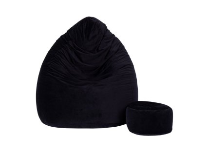 Velours-Sitzsack mit Fußhocker, schwarz