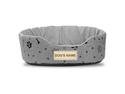 Wasserdichtes ovales Hund und Katzenbett Kingdog grau mit schwarzen Knochen 50 x 40 cm