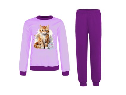 Kinderpyjama mit Katze lila
