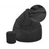 Schwarzer Velours-Sitzsack mit Fußhocker