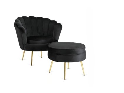 Fotelja s naslonom za noge crni velur Grand
