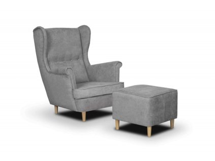 FÜLES FOTEL LÁBTARTÓVAL - VELÚR- VILÁGOSSZÜRKE