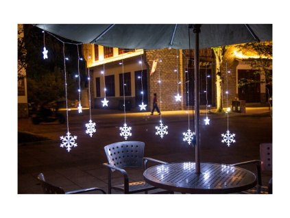 KARÁCSONYI USB-ÉS FÉNYFÜZÉR, 138 DB, 31 V, LED JÉGCSAP CSILLAGOKKAL, HIDEGFEHÉR, 8 FÉLE  VILÁGÍTÁSI ÜZEMMÓD + 8 FÉNYERŐSÍTÓ + KAPCSOLÓ