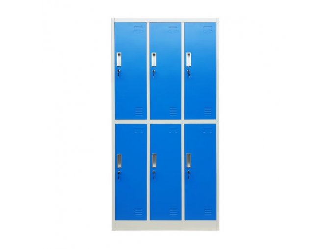 2577 kovova satnikova skrina 180 x 90 x 50 cm 6 boxy seda modre dvere