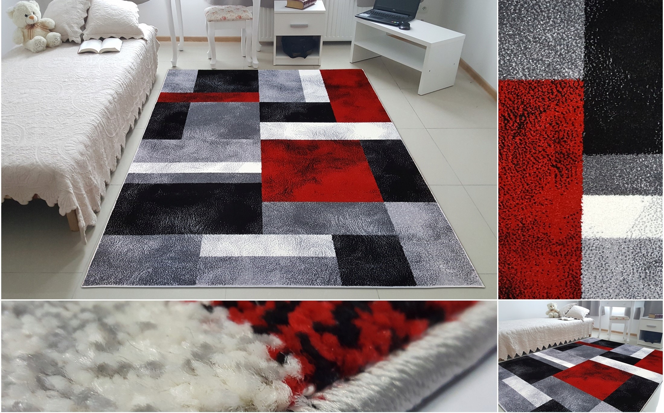 shopJK RÖVID BOLYHOS SUMATRA SZŐNYEG SZÜRKE-PIROS E317A - FMB24 Rozmery: 120 x170