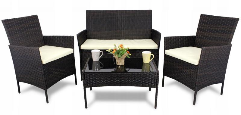 shopJK KERTI RATTAN BÚTORSZETT 4 DB, BARNA / KRÉMSZÍNŰ PÁRNÁKKAL