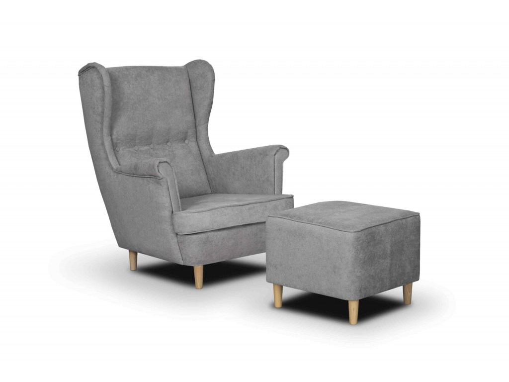 FÜLES FOTEL LÁBTARTÓVAL - VELÚR- VILÁGOSSZÜRKE