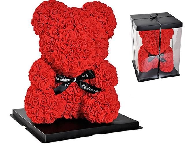 shopJK 3D-ES RÓZSÁKBÓL ÁLLÓ PIROS MACKÓ 40 CM