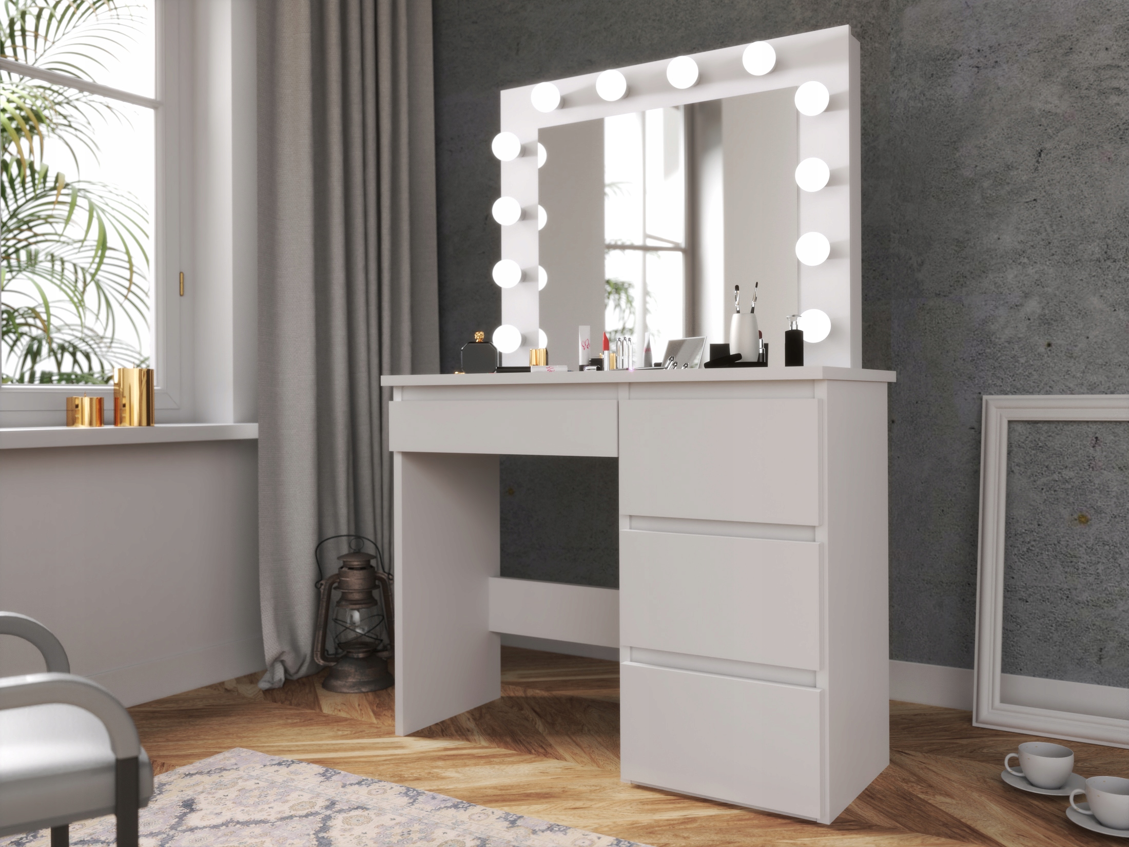 JAKSJK FÉSÜLKÖDŐ ASZTAL HOLLYWOOD PREMIUIM LED VILÁGÍTÁSSAL TL08 FÉHER