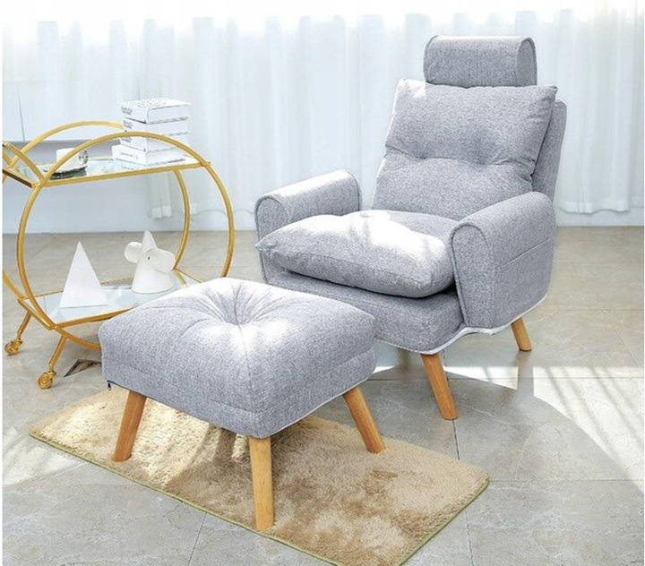 shopJK ÁLLÍTHATÓ FOTEL LÁBTARTÓVAL, VILÁGOS SZÜRKE S1380