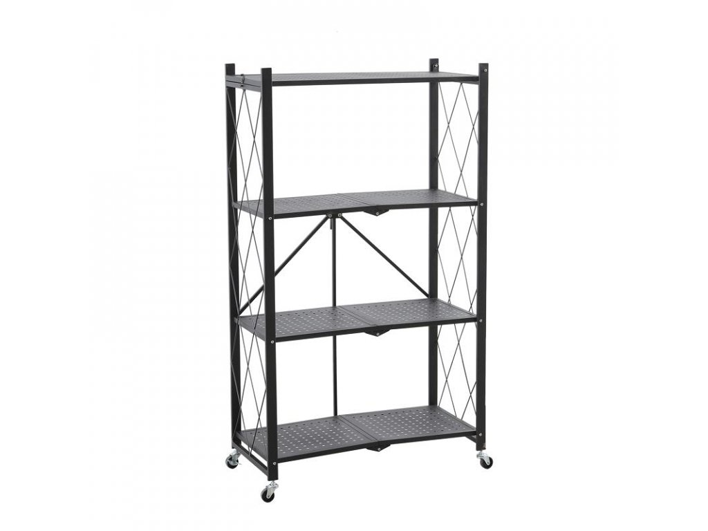 ShopJK ÖSSZECSUKHATÓ POLCOS SZEKRÉNY KEREKEKEN - 127 X 72 X 34 CM - FEKETE