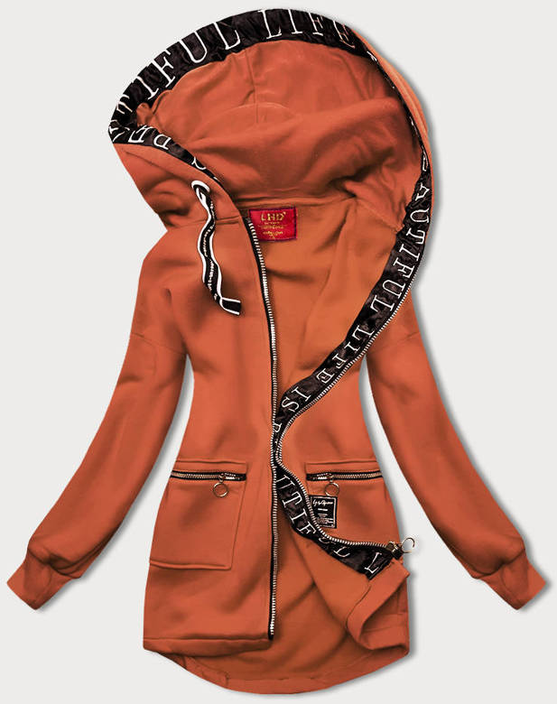 shopJK HOSSZÚ SZABADIDŐ FELSŐ - DÍSZSZEGÉLLYEL, TÉGLA SZÍNŰ AMG - 37 Veľkosť: M