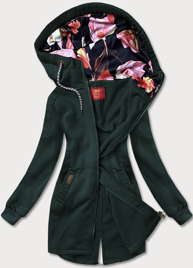 shopJK CIPZÁROS NŐI MELEGÍTŐ FELSŐ - SÖTÉT ZÖLD AMG - 693 Veľkosť: XXL