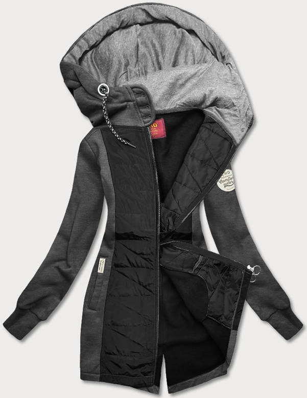 shopJK CIPZÁROS NŐI SZABADIDŐ FELSŐ SÖTÉT SZÜRKE KOMBI  AMG-532B Veľkosť: M