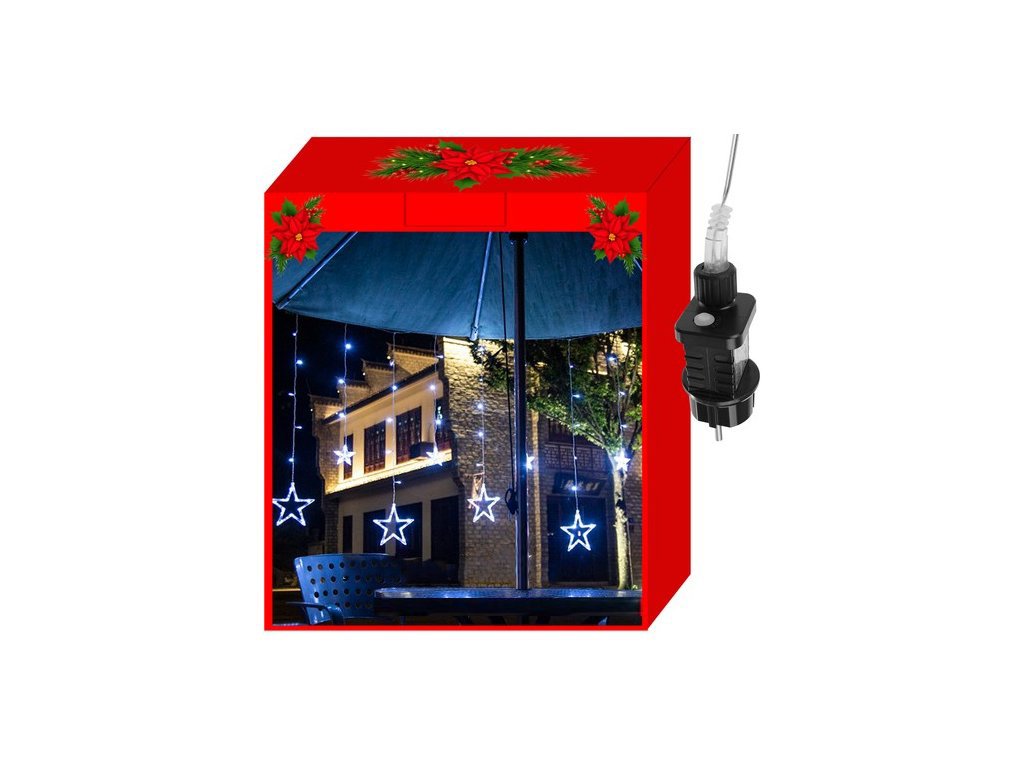 ShopJK KARÁCSONI VILÁGÍTÓ LÁNCFÜZÉR - 138 DB  LED 31V  CSILLAGOK , HIDEG FEHÉR, 8 ÜZEMELÉSI MÓD 11318