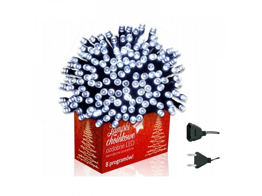 ShopJK KARÁCSONYI FÉNYLÁNC 200x LED, 12,7 M, HIDEG FEHÉR, KÜLTÉR/ BELTÉR, 8 FÉNYMÓD 8002B