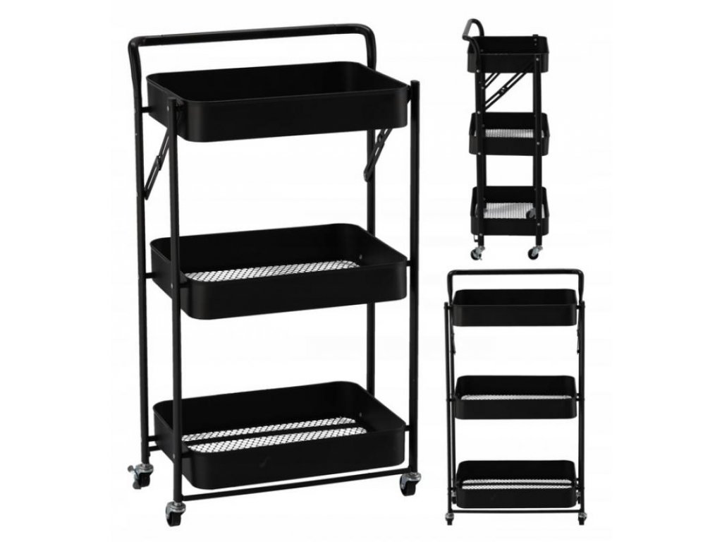 ShopJK ÖSSZECSUKHATÓ POLCOS SZEKRÉNY KEREKEKEN - FEKETE 88x45x29,5 CM GWI5894