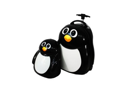 Valiza de călătorie pentru copii pe roți pinguin plus rucsac