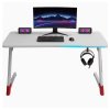 masă de gaming cu iluminare RGB albă 140 cm din față