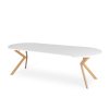 Masă rotundă extensibilă Lukas albă 100–250 cm stejar scandinav extinsă