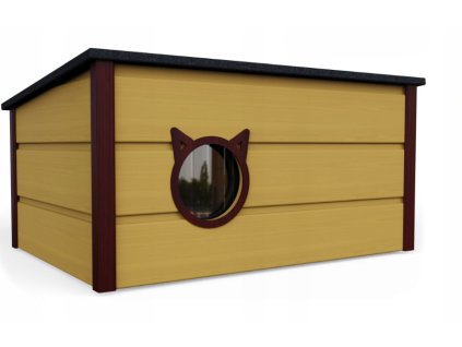 Ukážka veľkej búdy pre mačky v horčicovej farbe