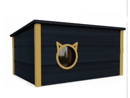 Ukážka veľkej búdy pre mačky v čiernejj farbe