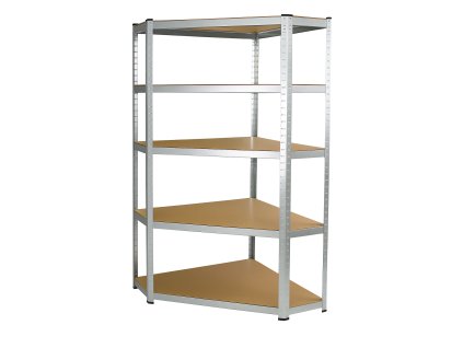 Ukážka rohového regála s piatimi policami