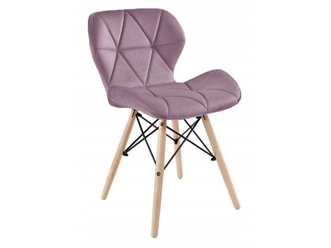 ružová stolička s drevenými nohami železnou konštrukciou