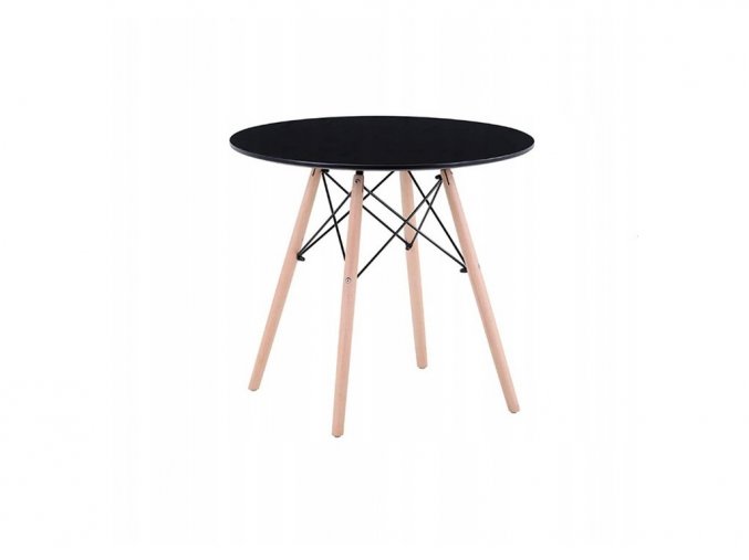 okrúhly jedálenský stôl čierny s drevenými nohami