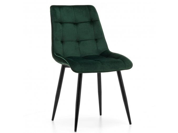 zelená stolička s čiernymi nohami a prešívaním