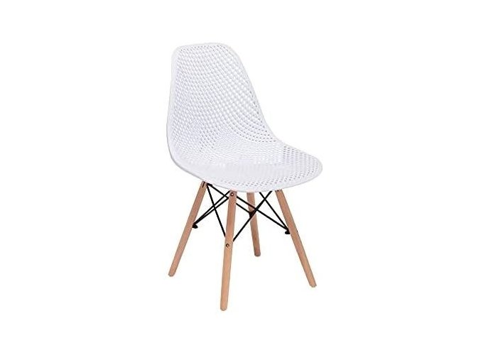 białe 2 biela plastová stolička s drevenými nohami