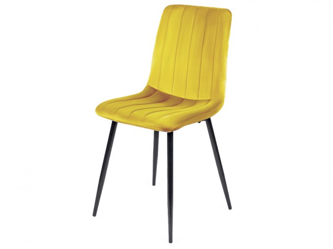žltá velúrová stolička s čiernymi nohami