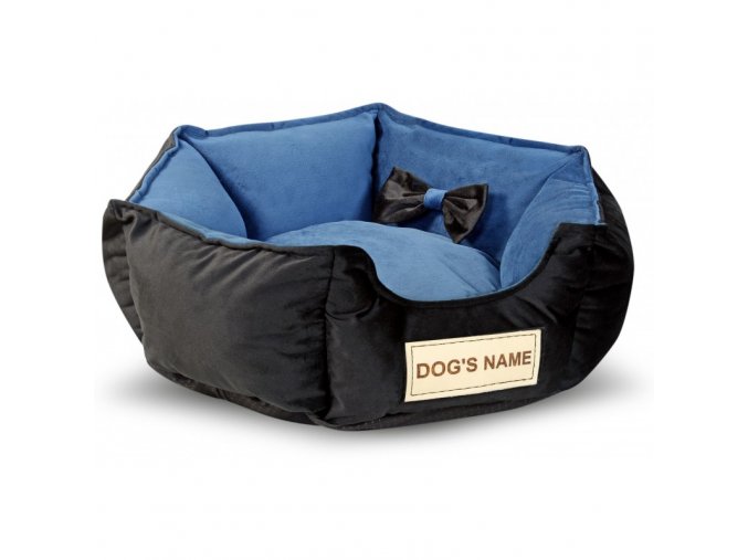 legowisko dla psa 50 cm personalizowane rozbieralne antyslip welurowe niebiesko czarne (1)