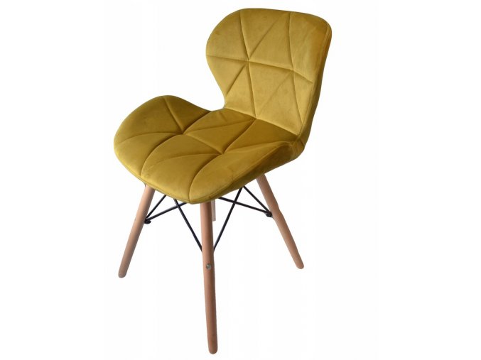 žltá stolička s drevenými nohami železnou konštrukciou
