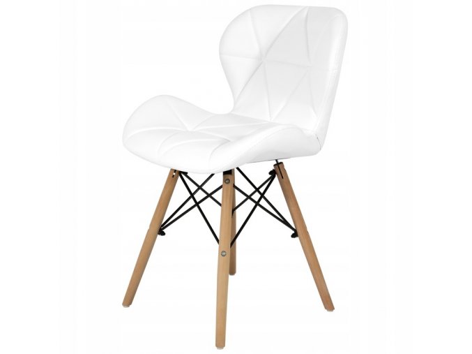 biela kožená stolička s drevenými nohami železnou konštrukciou