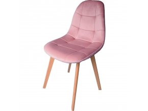 ružová jedálenská stolička s drevenými nohami