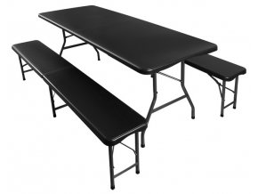 Pivný set 180 cm skladací 3 dielny čierny stôl 2 lavice