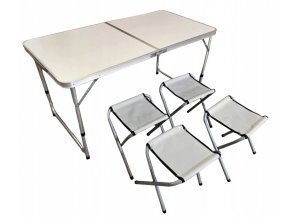 Kempingový set 60 x 120 x 70 cm biely so 4 stoličkami