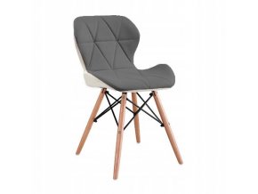 bielo tmavo šedá kožená stolička s drevenými nohami železnou konštrukciou