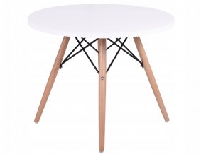 okrúhly jedálenský stôl biely s drevenými nohami